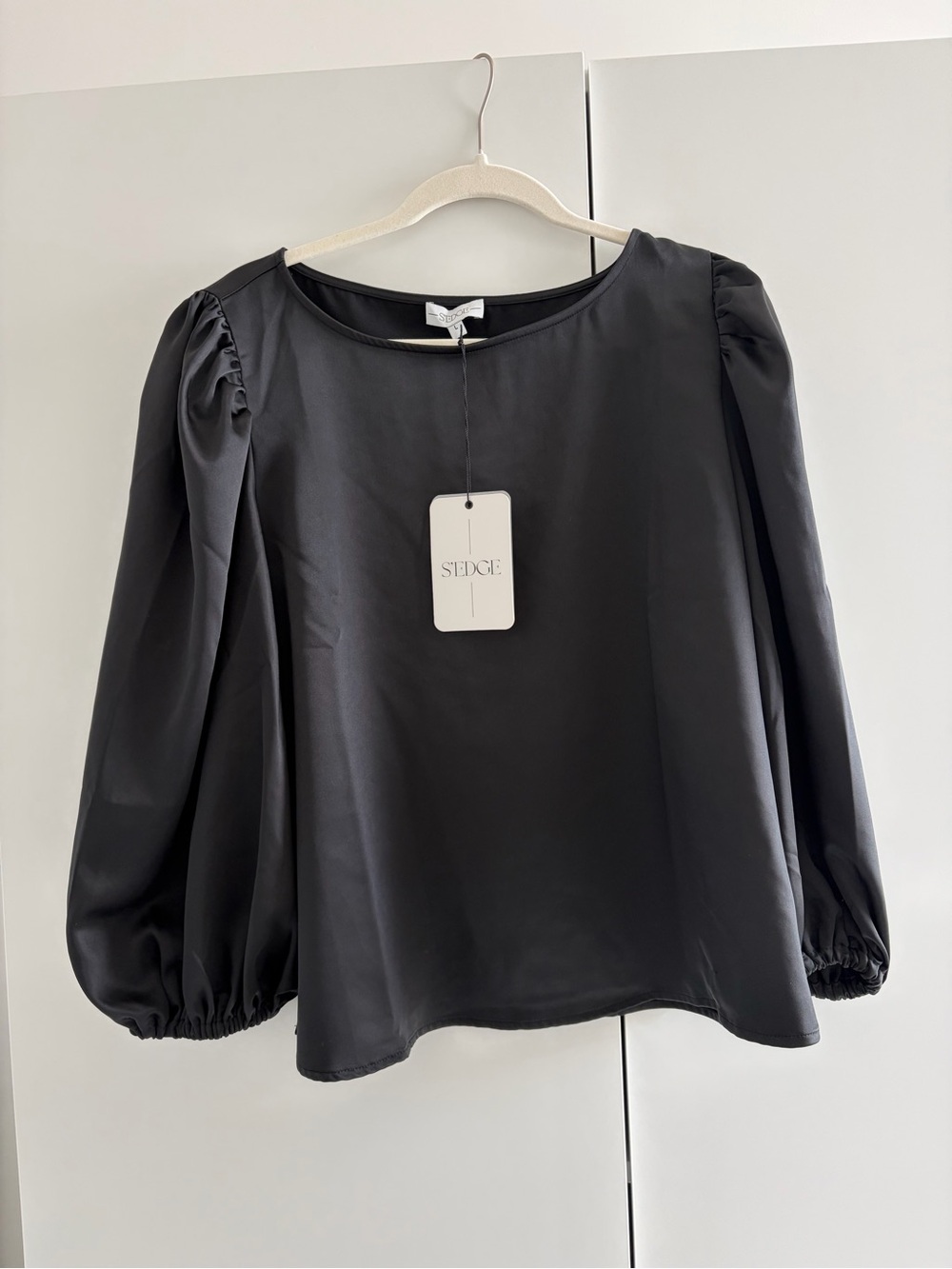 S’Edge Black Balloon Sleeve Satin Blouse